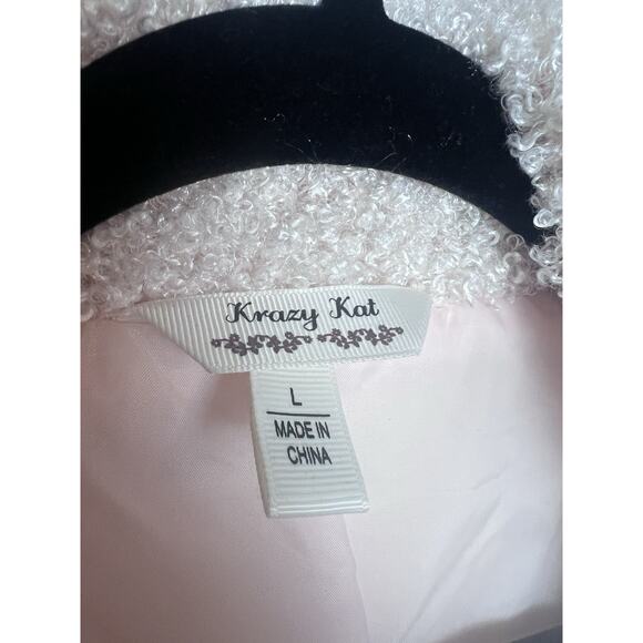 Krazy Kat Women's Light Pink Faux Curly Lamb Fur Vest Open Front Size Large - Picture 2 of 6